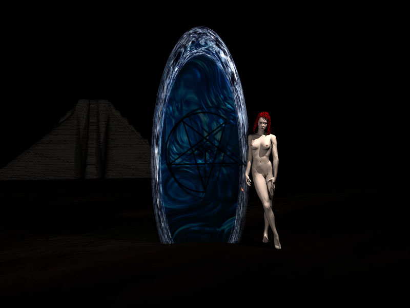 Early Satannet opening graphic with a blue portal