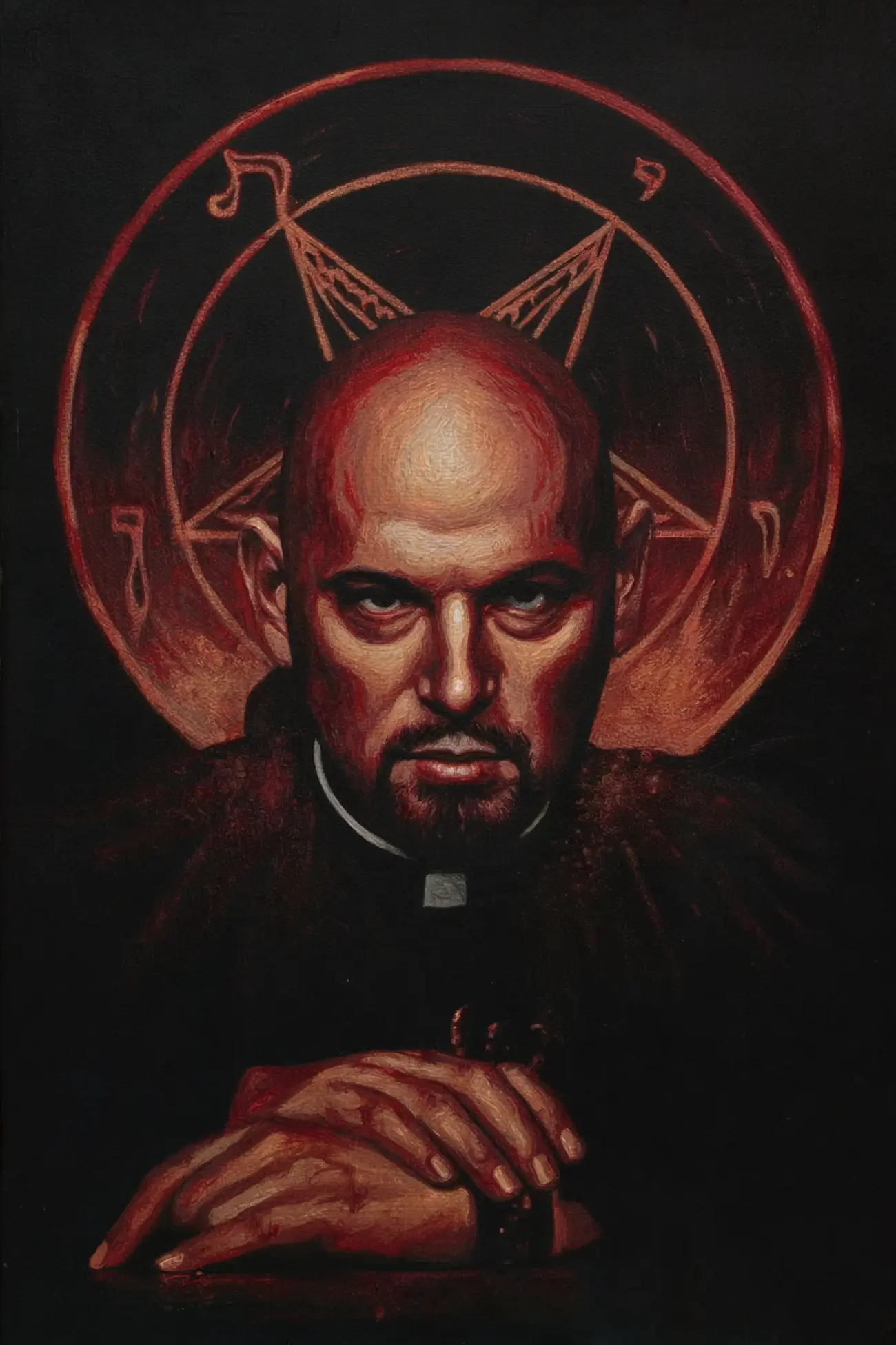 Dark red and black portrait artwork by Magister Frost